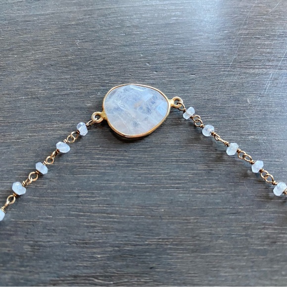 Moonstone and Gold Clad Sterling Silver Bracelet With 2.5 Tassel. 7.5” long - Picture 2 of 4